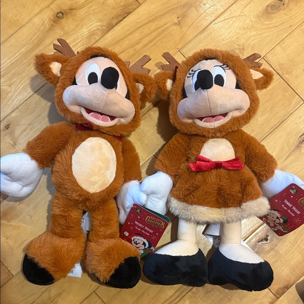 Minnie and Mickey Plush Reindeer Toy Set - Brown and White